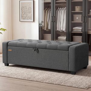 Slate Gray Fabric Storage Ottoman Bench - 120L Capacity