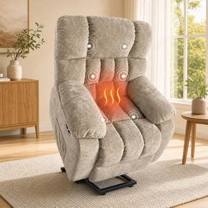 Electric Lifting 6-Point Vibration Heatable Upholstered Massage Recliner Armchai&hellip;