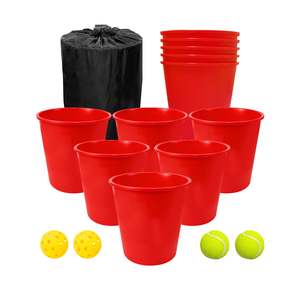 Giant Yard Pong Set with 12 Buckets & Carry Bag - Red