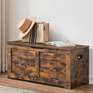 Large Storage Box with Safety Hinges 184L - Rustic Brown