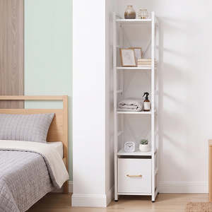 Slim 5-Shelf Bookcase with Fabric Drawer – 156cm