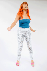 WHITE SILVER SEQUIN PARTY PANTS