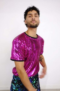 Unisex Sequin Tops: PINK SEQUIN T-SHIRT