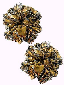 All Sequin Party Clothing: GOLD OVERSIZED SEQUIN SCRUNCHIE SET