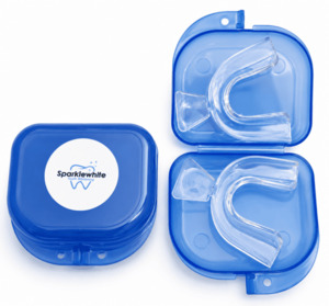 Products: Mouth guard in a case for teeth grinders – worn on lowers, comes with 2 moulds RRP $25- - Sparkle White