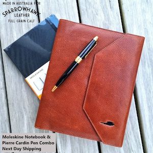 Journal Cover: Hawk Full Grain Wrap Closure A5 Notebook Cover - Pen & Notebook Combo
