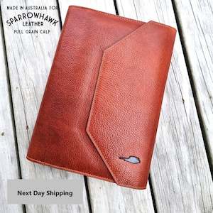 Hawk Wrap Closure A5 Notebook Cover - Full Grain Whisky Calf Leather