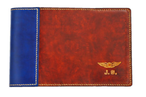 Pilot Logbook Covers: FAA (US) Pilot Logbook Cover PPL - 2 colour spine / front, embossed wings & initials