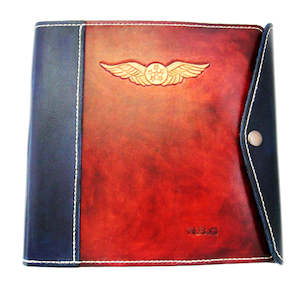 NZCAA Pilot Logbook Cover - wrap closure, 2 colour spine / front, carved wings /&hellip;