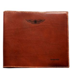 Pilot Logbook Covers: CASA (Australia) Pilot Logbook Cover - whisky aniline leather, laser engraved wings & name
