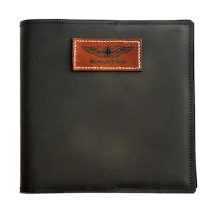 Pilot Logbook Covers: CASA (Australia) Pilot Logbook Cover (ATC or AirServices) - Black Aniline Leather - Name & Wings