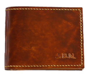 Gifts For Men: Slimline Billfold Wallet (display) - Tan Interior - Embossed Initials