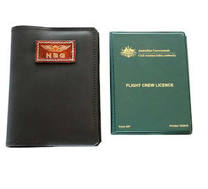 Gifts For Pilots: CASA (Australia) Pilot Licence Folder Cover - Black Aniline Leather - Embossed Initials
