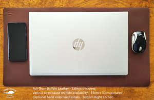 Business Gifts: Buffalo Leather Desk Pad 3.6mm - Walnut Brown- Optional Embossed initials - various sizes