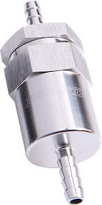 BILLET FUEL FILTER 1/2" BARB SILVER 30 MICRON FILTER