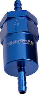 BILLET FUEL FILTER 3/8" BARB BLUE 30 MICRON BRONZE FILTER