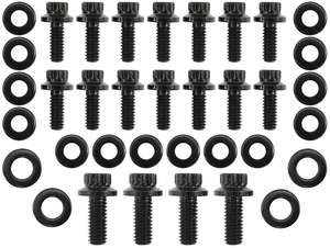 Sumps: SMALL BLOCK CHEV OIL PAN BOLT KIT 1 PIEC GASK 12 POINT BLACKSBC Aeroflow - AF 37-2351