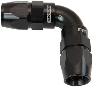 90 DEG -6AN TO -6AN TEFLON FULL FLOW HOSE ENDS BLACK PTFE