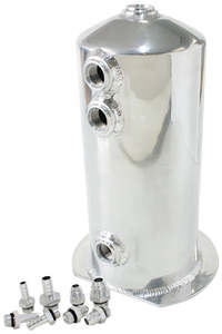 SURGE TANK 2.5L SPUN ALLOY 3X3/8 1X1/2 OR 3X -6AN 1X -8AN