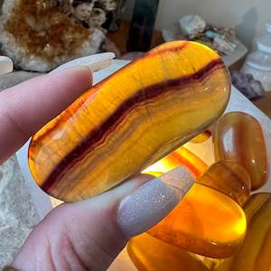 Towers Points: Yellow Fluorite Palm Stone -A-grade