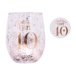 Products: Celebration 40th Glitter Stemless Glass & Badge Set