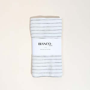 Tan: Linen Tea Towel White & Green Pinstripe