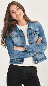Denim Jackets: Junkfood Jeans Dixie Stretch Denim Jacket - Mid Blue