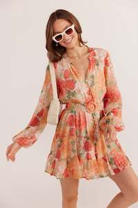 Minkpink: Mink Pink Aida Long Sleeve Mini Dress - Apricot Floral