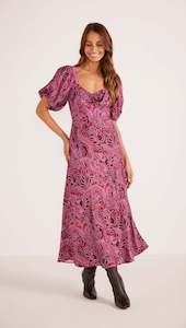 Minkpink: Mink Pink Chiara Puff Sleeve Midi Dress - Merlot Floral
