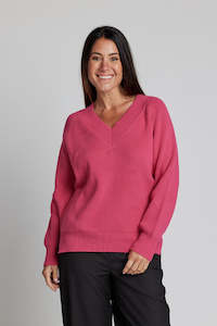 Stella Gemma Stock Take Clearance: Stella & Gemma Lobby V-Neck Sweater - Fuchsia