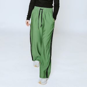Moke Indiana Wide Leg pants - Dill with Black Stripe