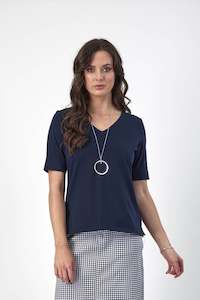 Vassalli Sale: Vassalli V Neck S/S Top - Navy