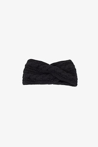 Antler Ear Warmer Cable Knit Cross - Black