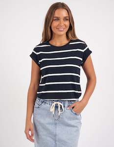 30 Rack: Foxwood Manly Stripe Tee - Navy With White Stripe
