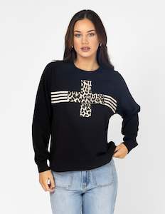 Stella & Gemma Everyday Sweater Leopard Cross - Black