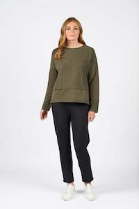 Vassalli Long Sleeve Top with reverse detail - Olive