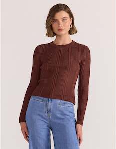 Staple the Label Luna Ribbed Knit Top - Nutmeg