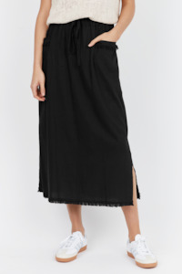 Carbon The Label Joshua Frayed Linen Midi Skirt - Black