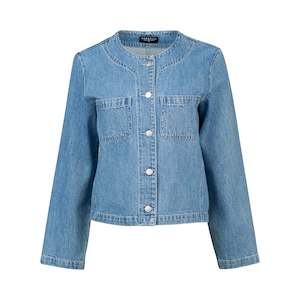Vassalli Collarless Denim Jacket - Light Wash