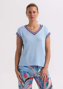 Zaket Plover: Z & P Stripe Trim Top - Powder