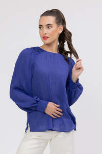 Seeking Lola Honeycombe Blouse - Blueburry