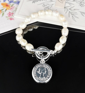 Jewellery: SHE Pearl Silver Penny Bracelets