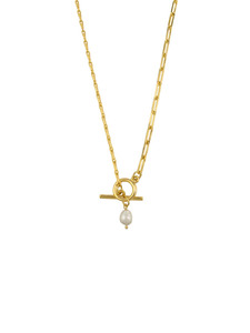 Jewellery: TT - Gold Mixed Chain Fob Pearl Necklace