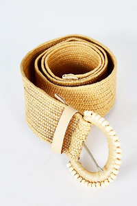 Belts: Archer House Raffia Belt Coffee Wide Round Buckle
