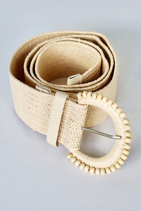 Archer House Raffia Belt Straw Wide Round Buckle