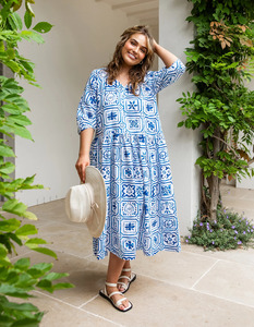 80 Rack: Elm Dolce Tile Midi Dress - Ocean Tile Print