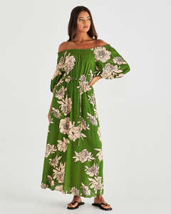 Sass Antonie Off Shoulder Dress - Moonflower Green (can be worn on shoulder too)