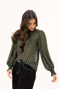 Leila + Luca Long Slevee Movement Blouse - Forest Geo