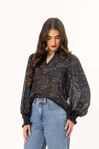 Leila + Luca Long Sleeve Movement Blouse - Navy Dream
