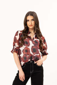 Leila Luca: Leila + Luca Short Sleeve Movement Blouse - Merlot Pop